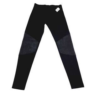 Neiman Marcus Womens Black Leggings Leather Trim Athletic Casual Size Medium NWT